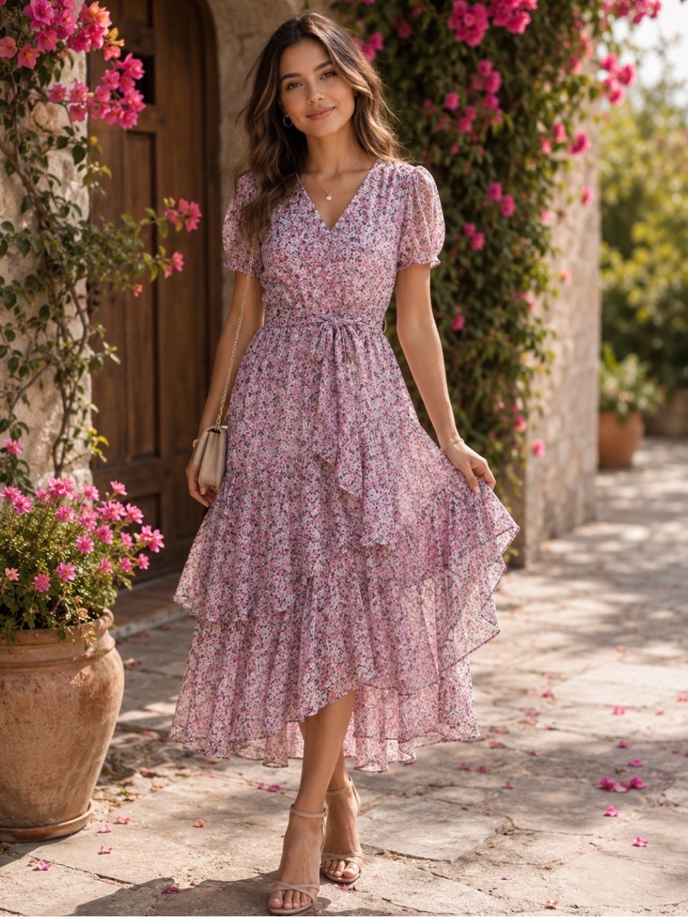 Karl Lagerfeld Pink Floral High Low Dress